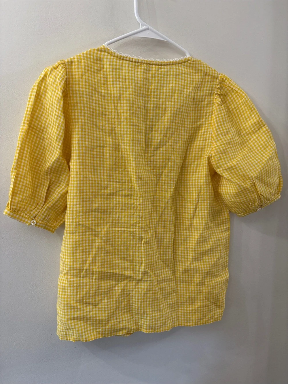 Boden Yellow Gingham Lace-Trim Button Front Top - NWT - size 0